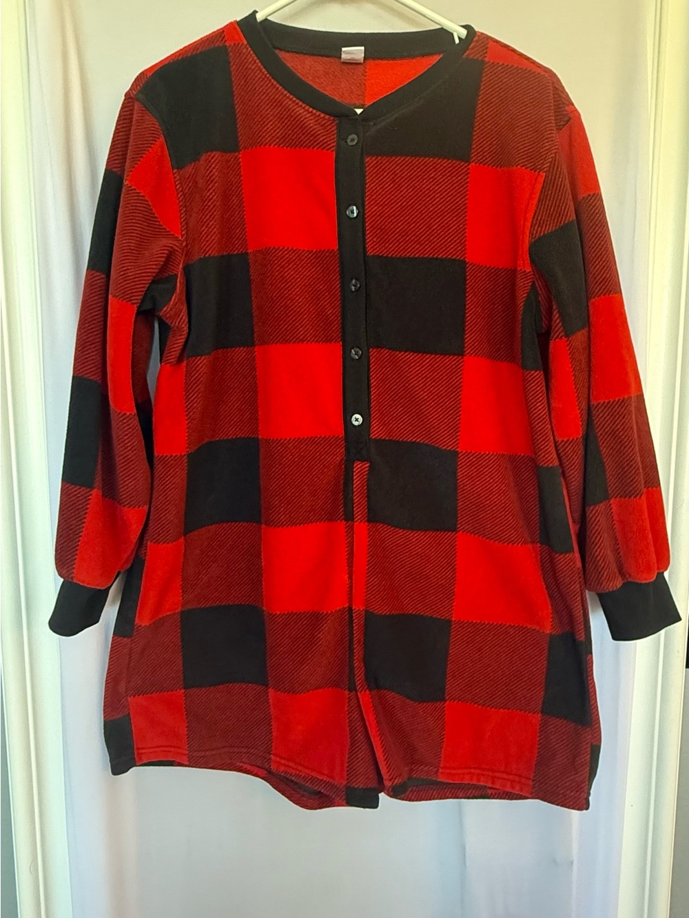 Red and Black Buffalo Plaid Button-Front Lounge Romper